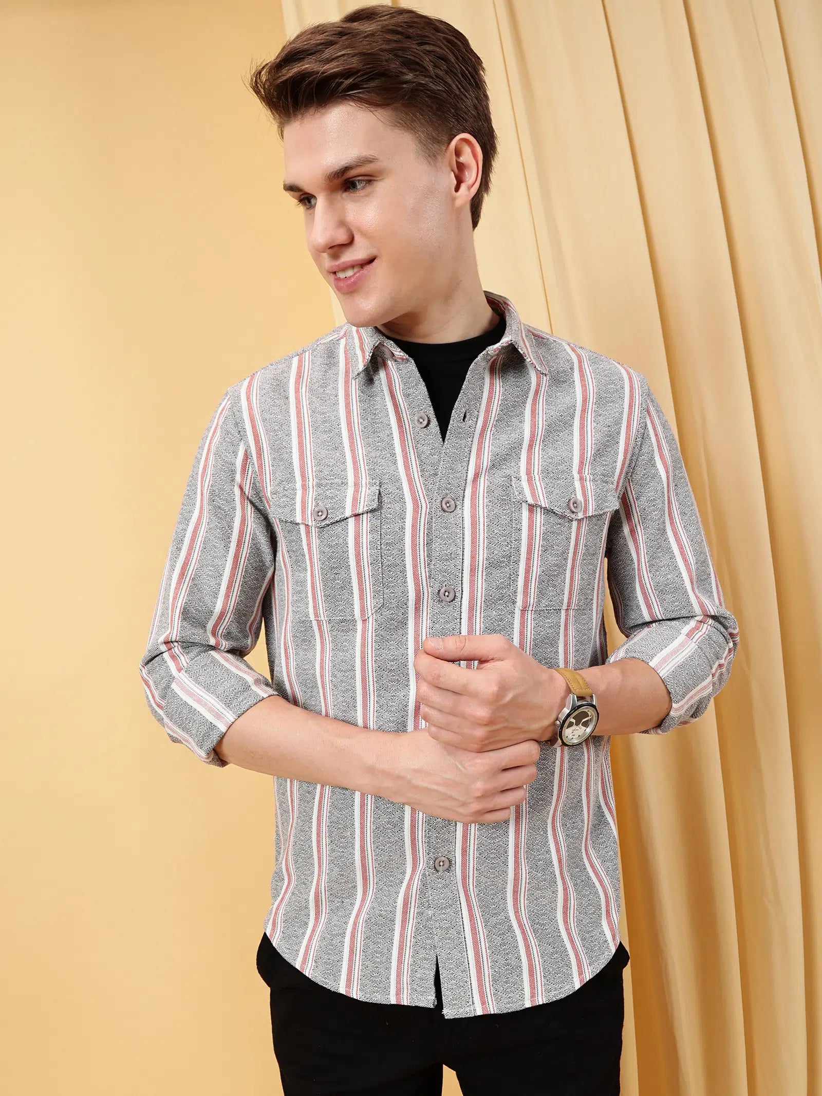Valen Men's Casual Double Pocket Shirt