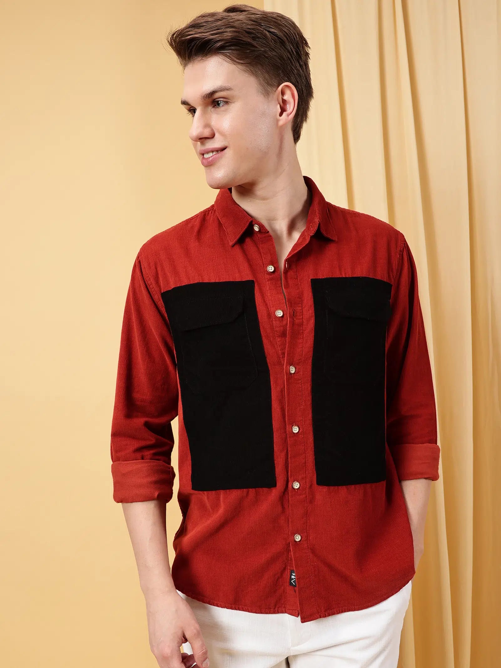 Valen Men's Soild Patch Pocket Causal Shirt