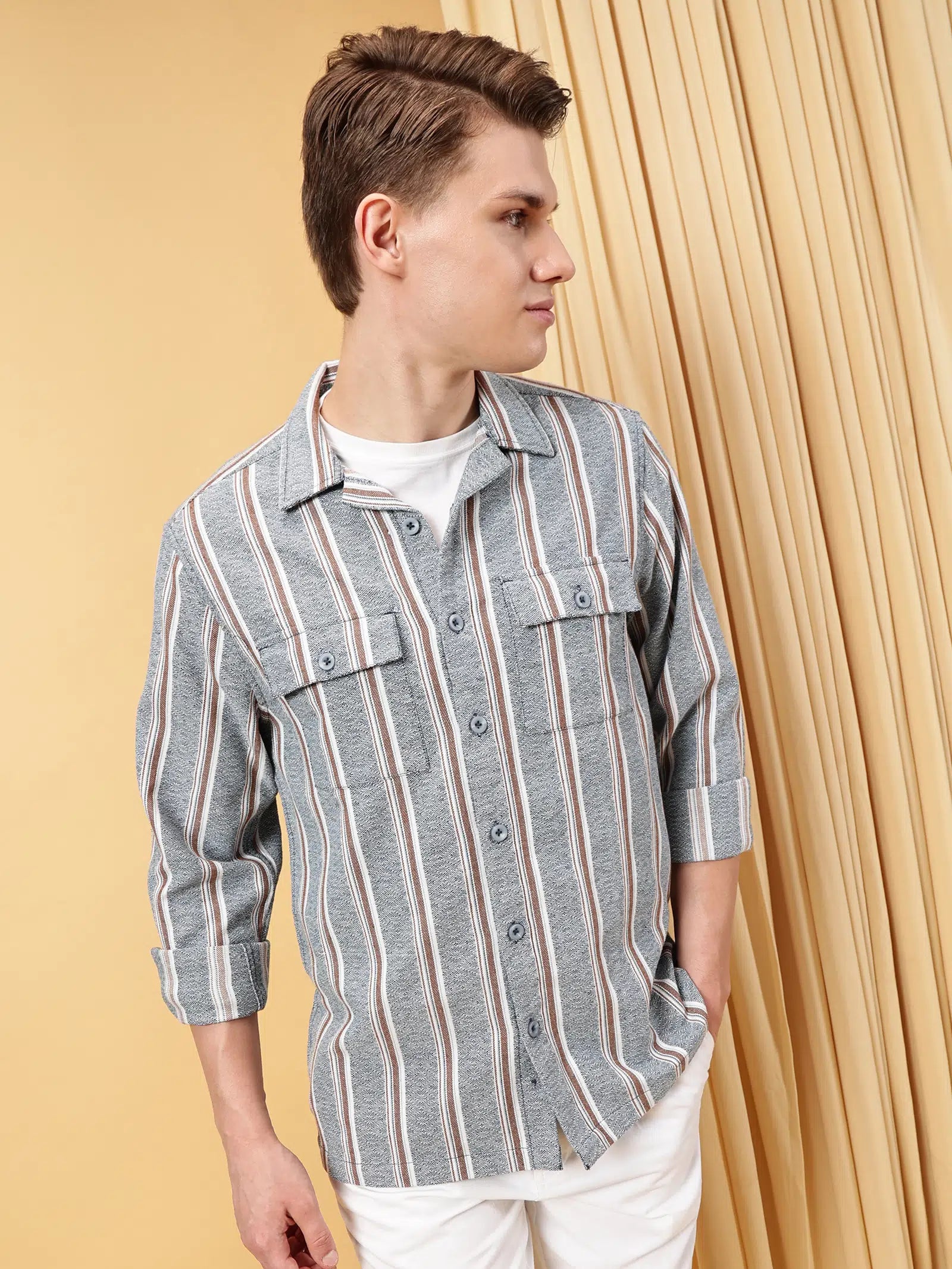Valen Men's Vertial Stripes Casual Shirt