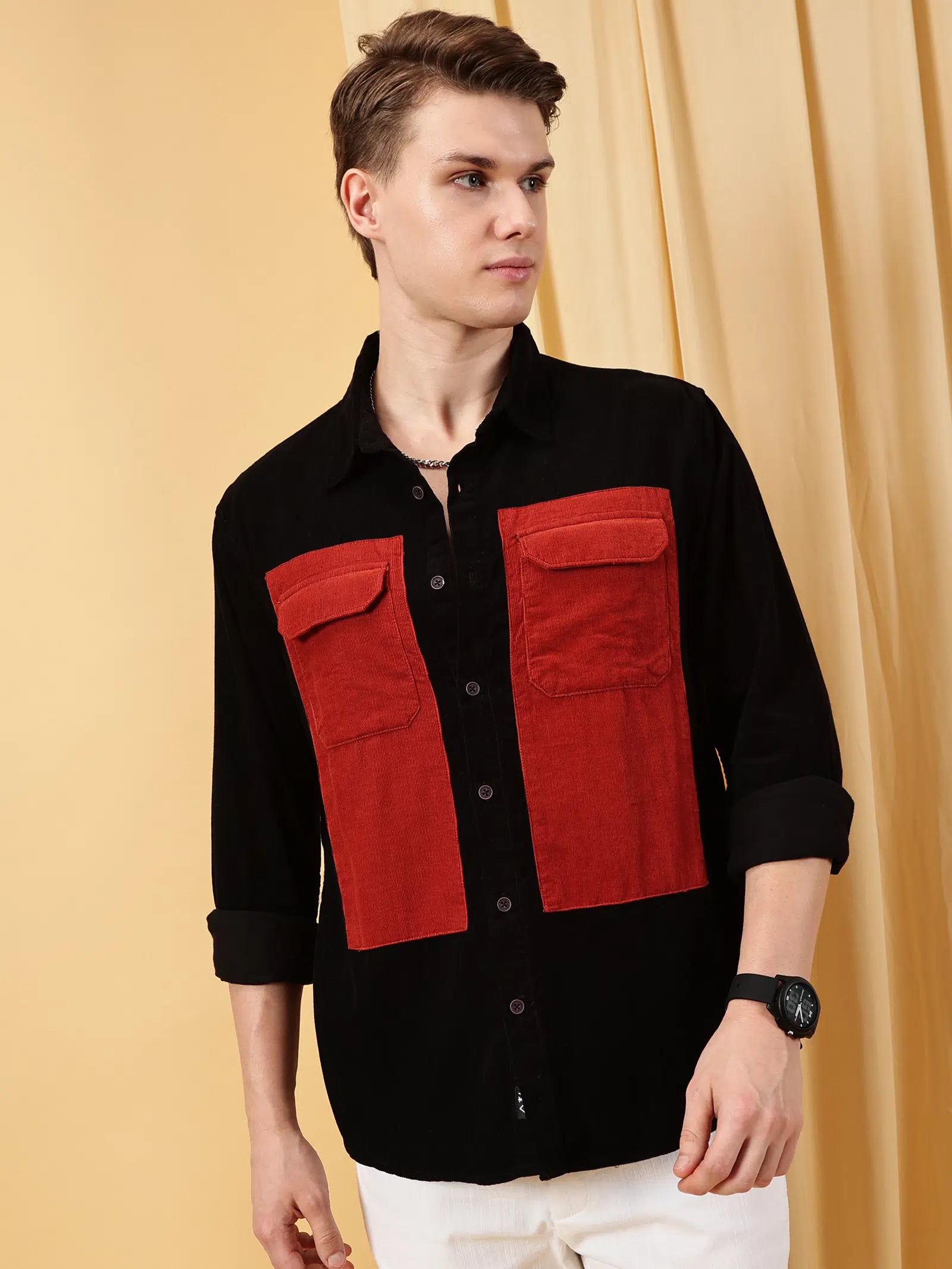 Valen Men's Soild Patch Pocket Causal Shirt