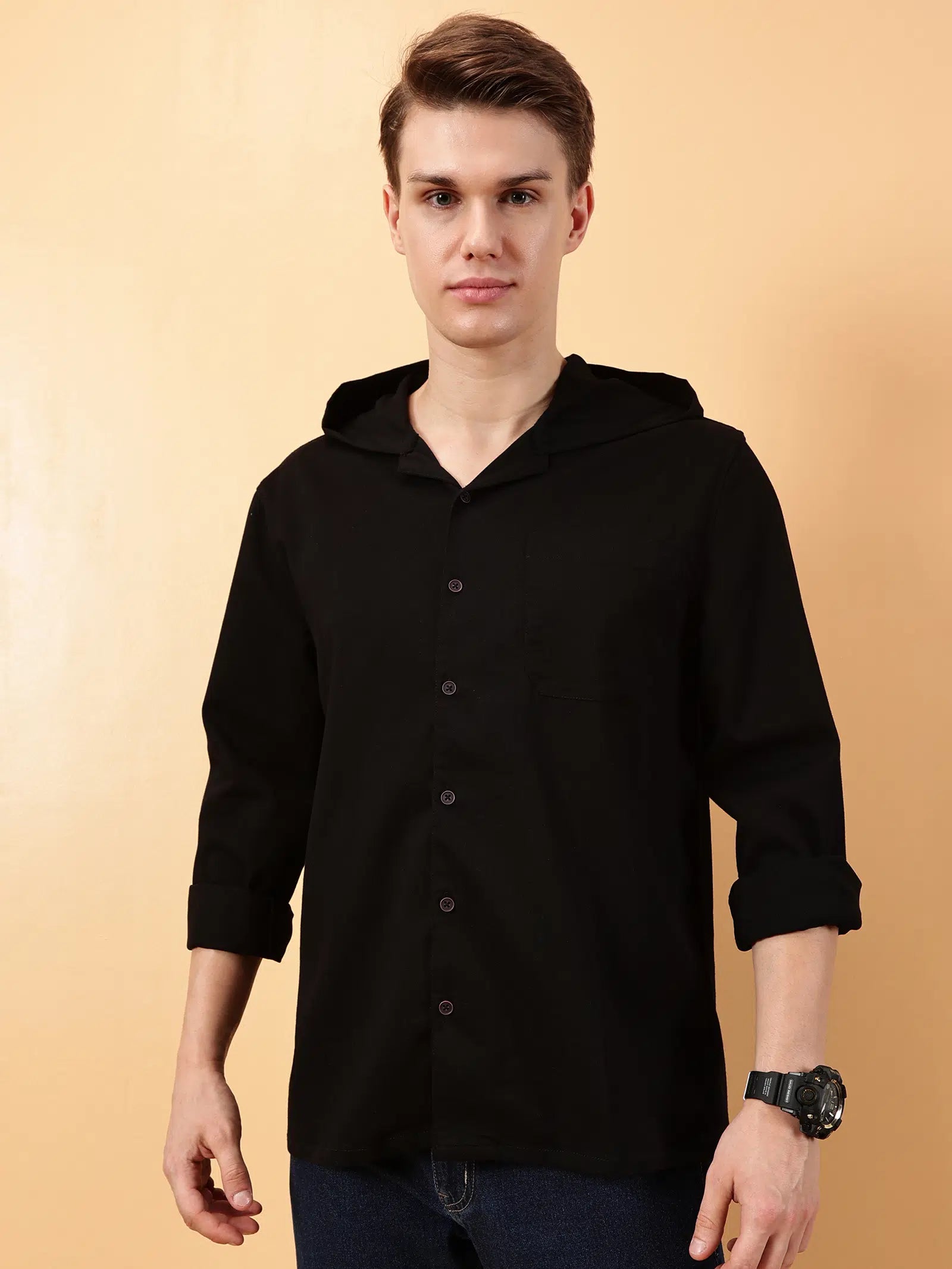 Valen Men's Soild Hooded Causal Shirt