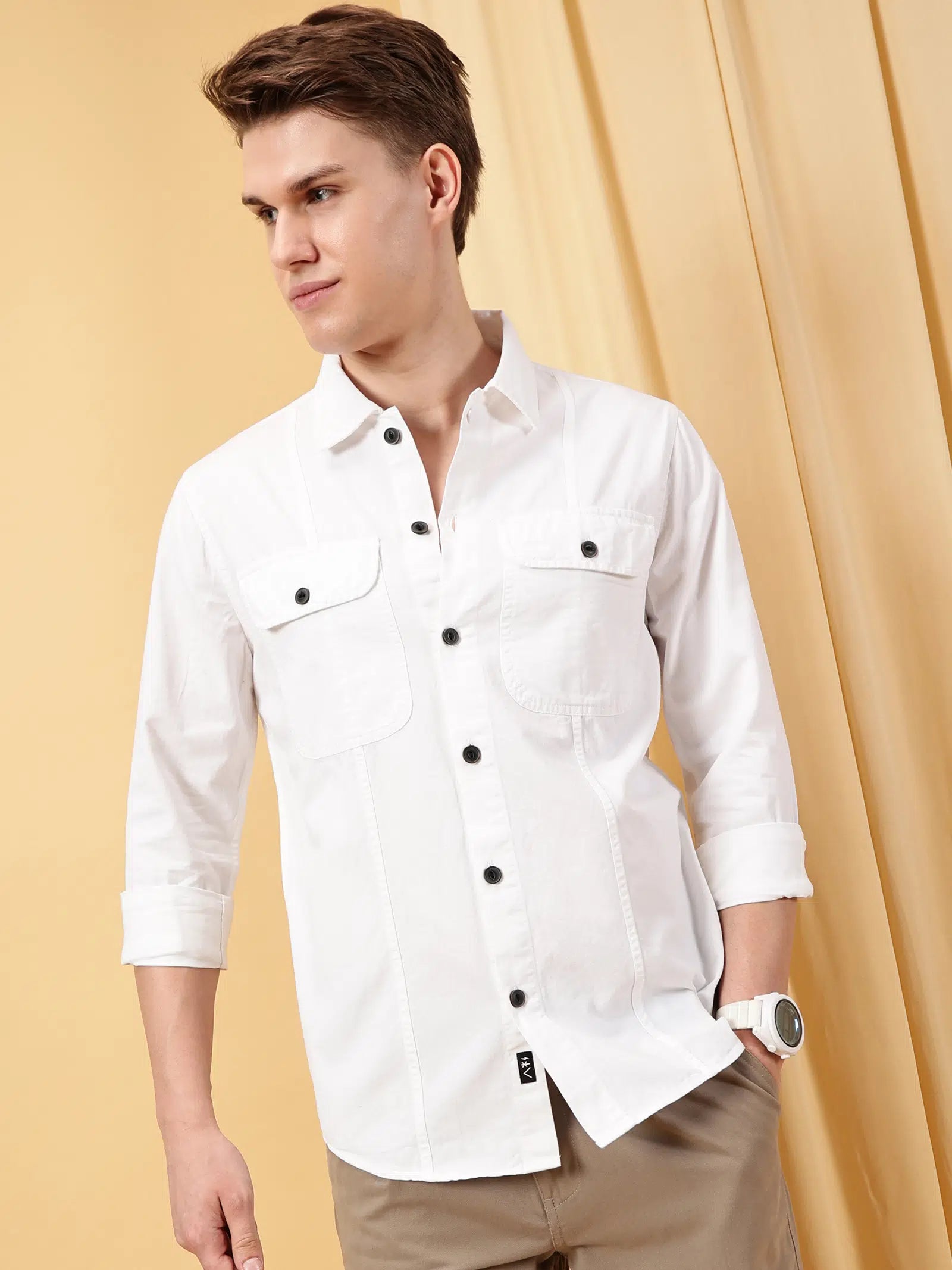 Valen Men's Soild Double Pocket Causal Shirt