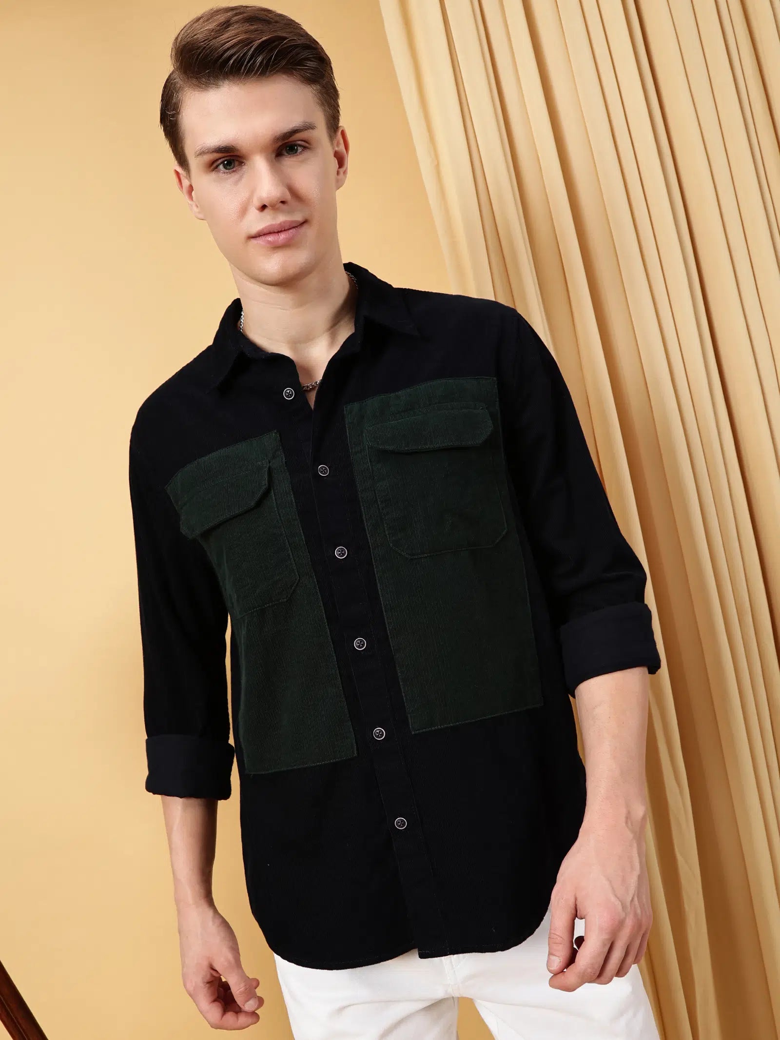 Valen Men's Soild Patch Pocket Causal Shirt