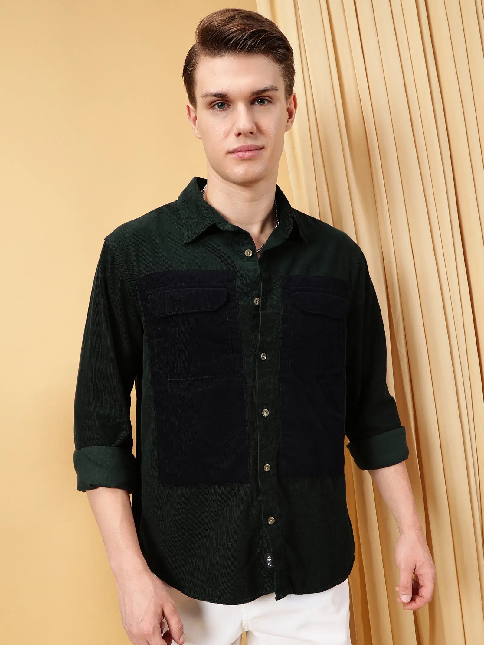 Valen Men's Soild Patch Pocket Causal Shirt