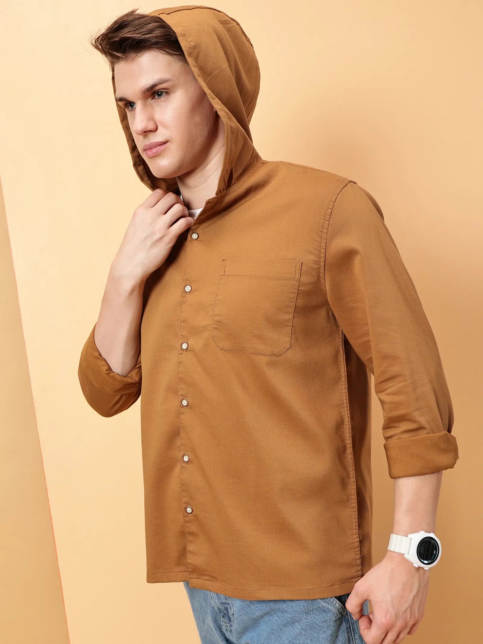 Valen Men's Soild Hooded Causal Shirt