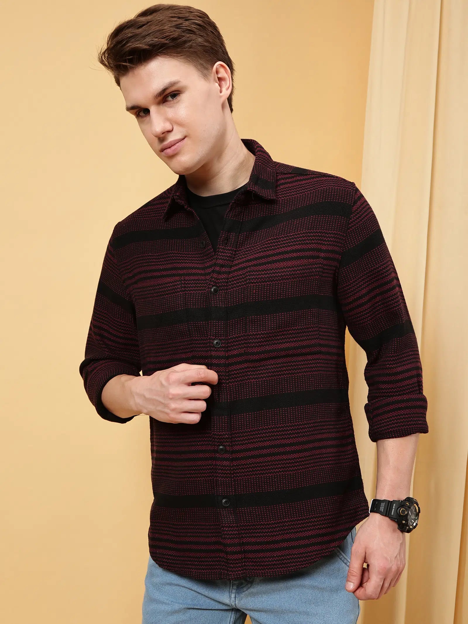 Valen Men's Relaxed Fit  Stripes Causal Shirt
