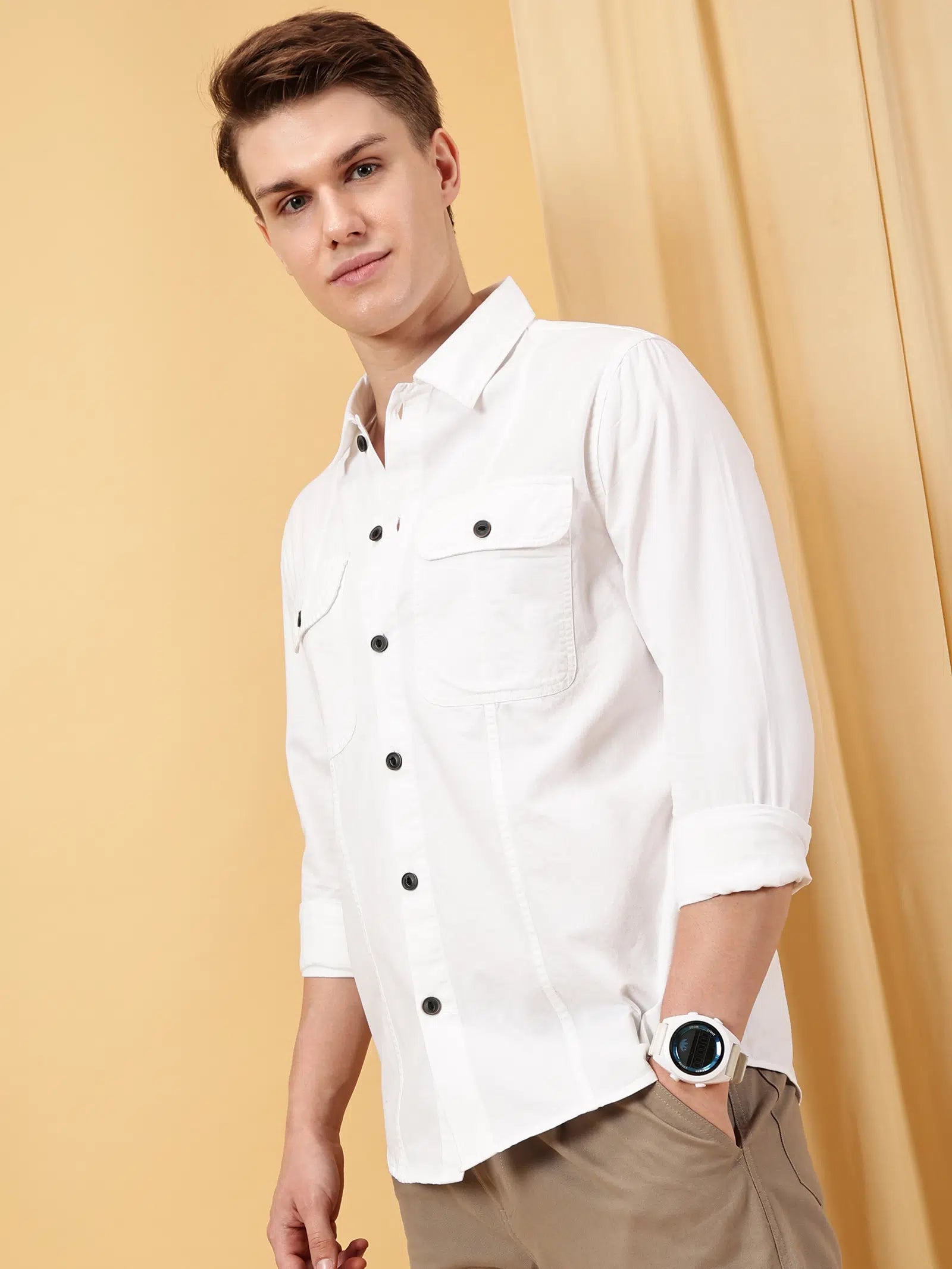 Valen Men's Soild Double Pocket Causal Shirt