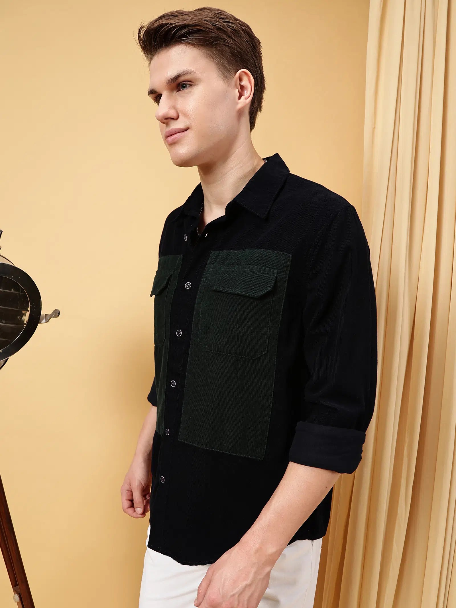 Valen Men's Soild Patch Pocket Causal Shirt