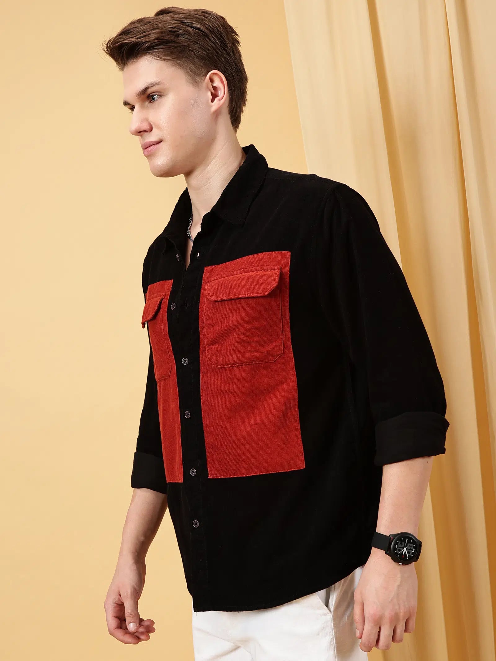 Valen Men's Soild Patch Pocket Causal Shirt