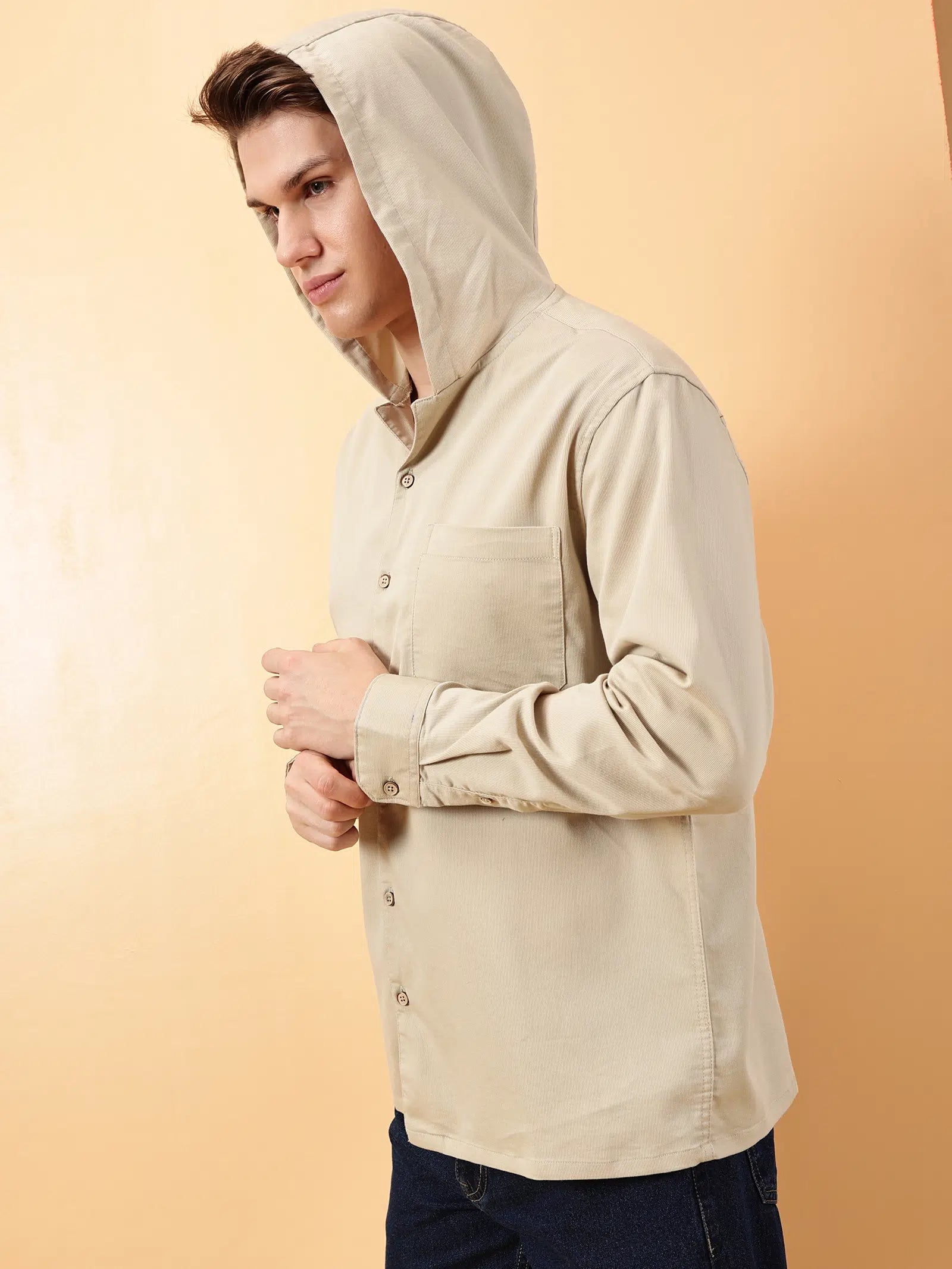 Valen Men's Soild Hooded Causal Shirt