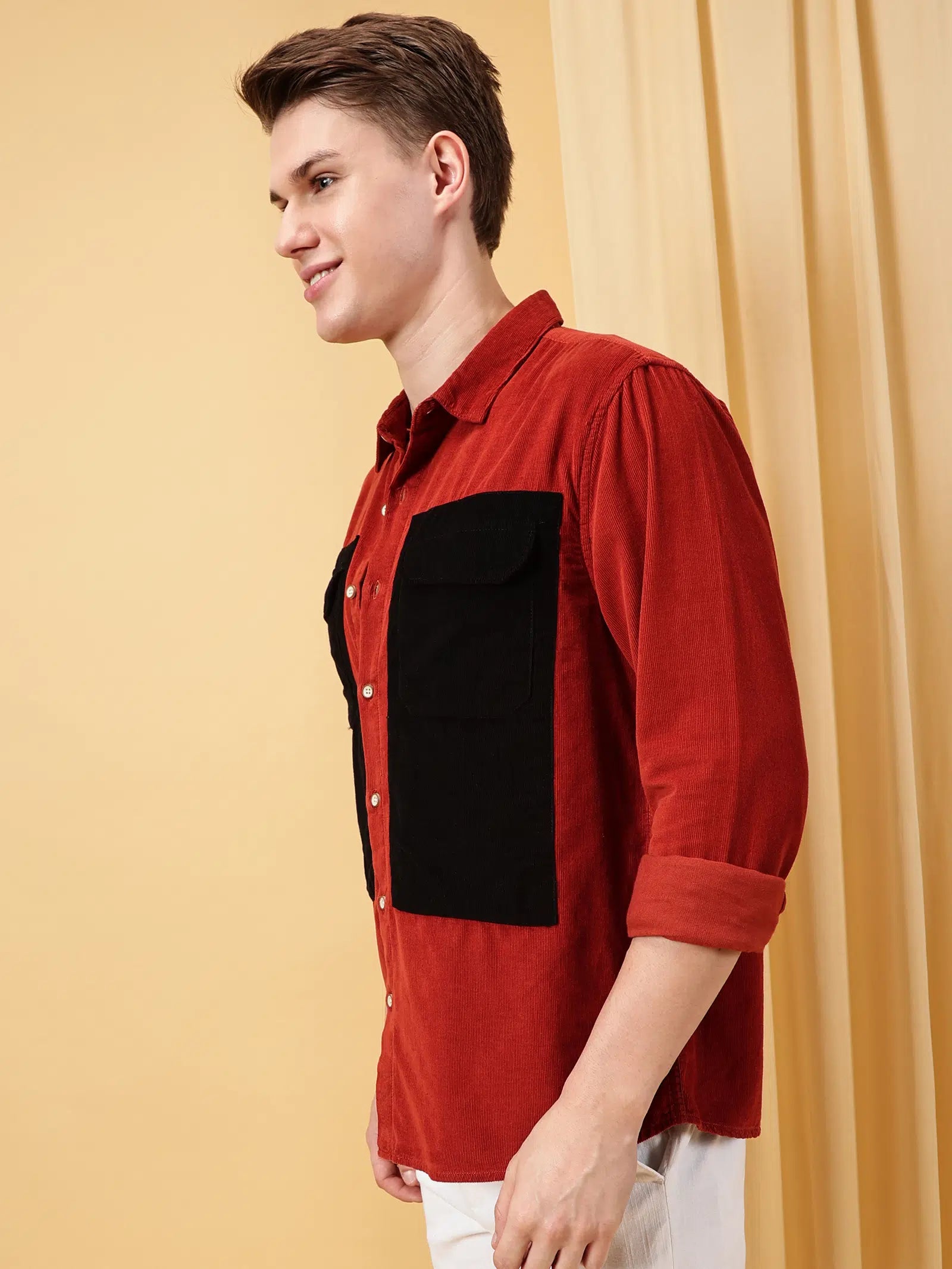 Valen Men's Soild Patch Pocket Causal Shirt