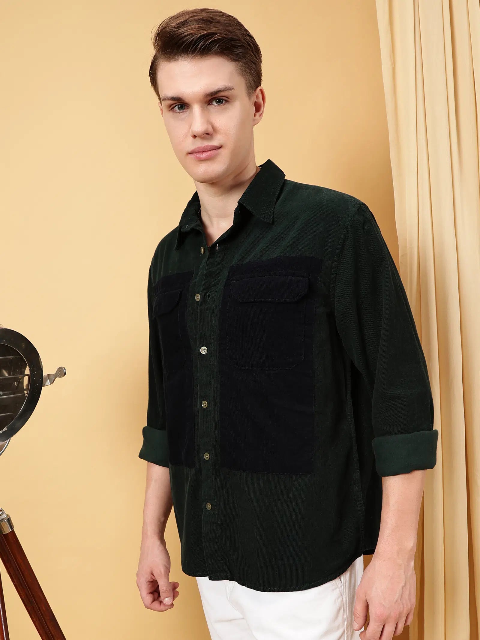 Valen Men's Soild Patch Pocket Causal Shirt