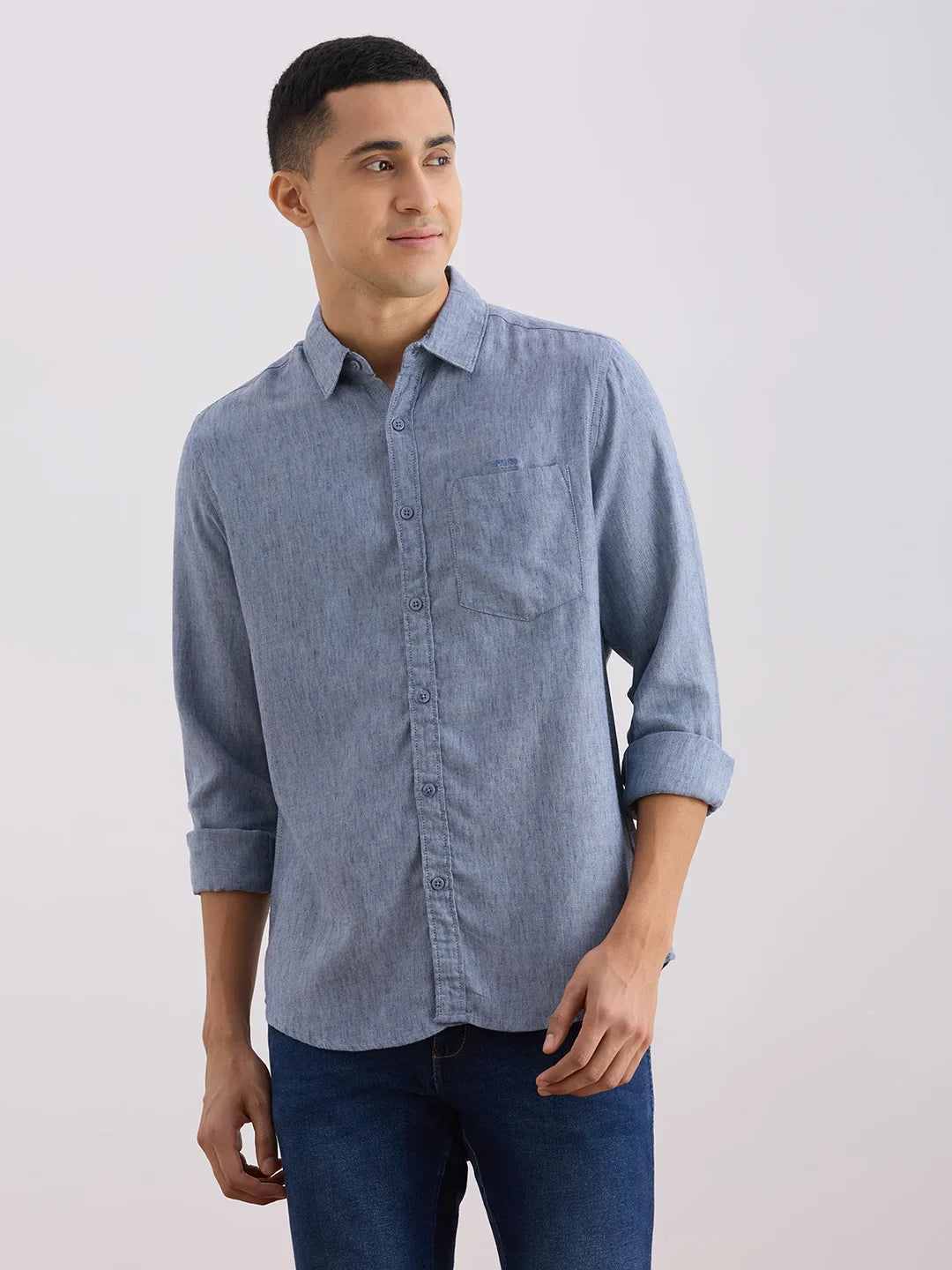 Valen Club Men's Casual Shirt With Spread Collar Cotton Long Sleeves Checked Shirt
