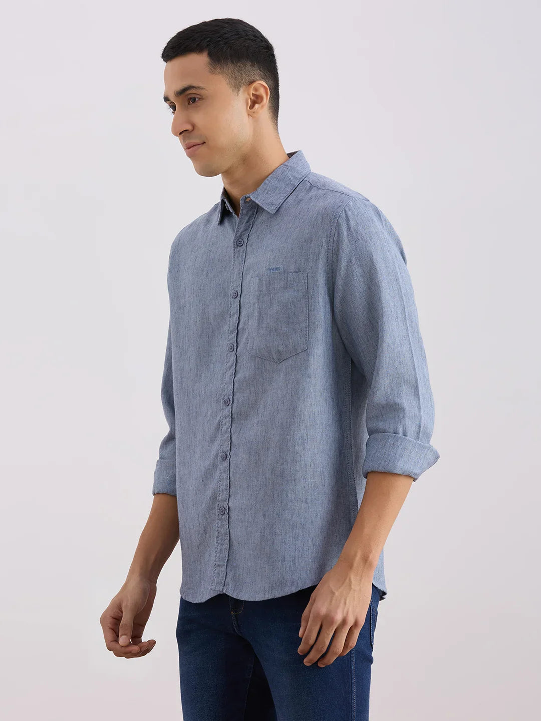 Valen  Men's Casual Shirt With Spread Collar Cotton Long Sleeves Checked Shirt