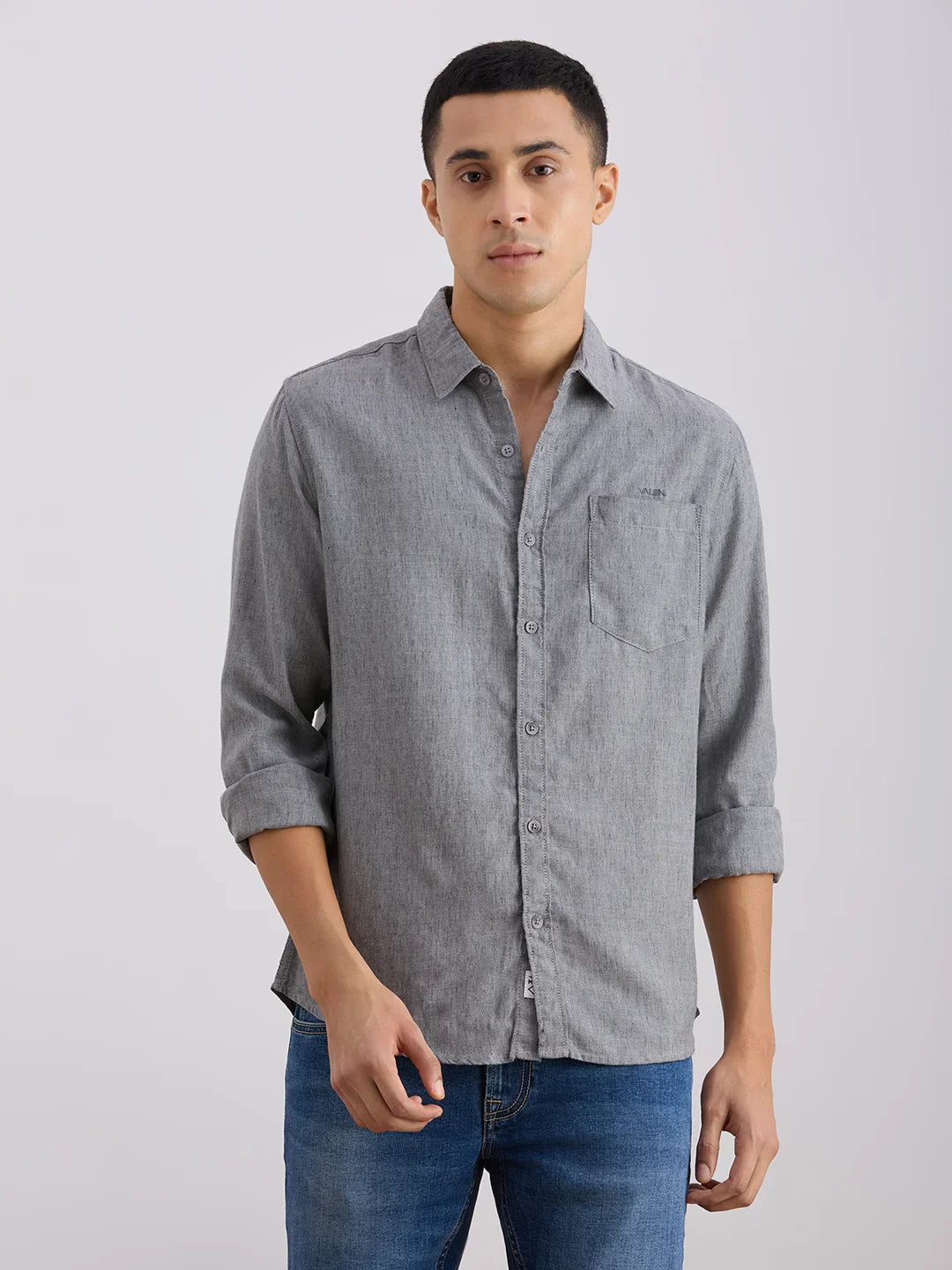 Valen  Men's Casual Shirt With Spread Collar Cotton Long Sleeves Checked Shirt