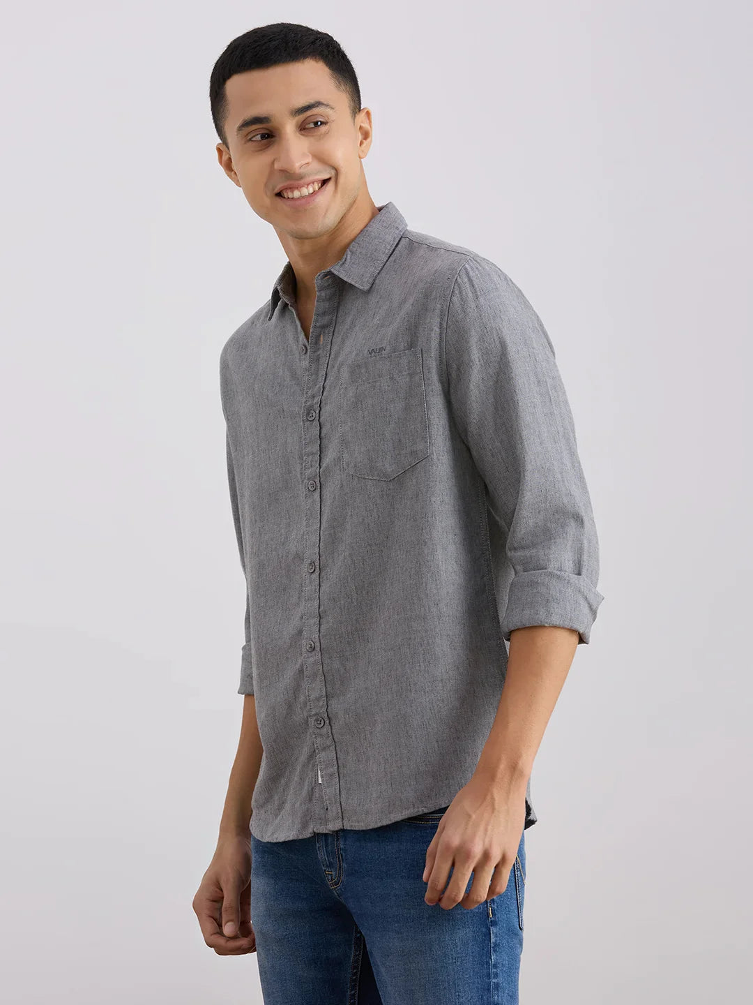 Valen  Men's Casual Shirt With Spread Collar Cotton Long Sleeves Checked Shirt