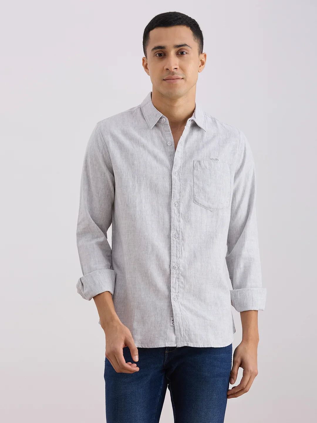 Valen Club Men's Casual Shirt With Spread Collar Cotton Long Sleeves Checked Shirt
