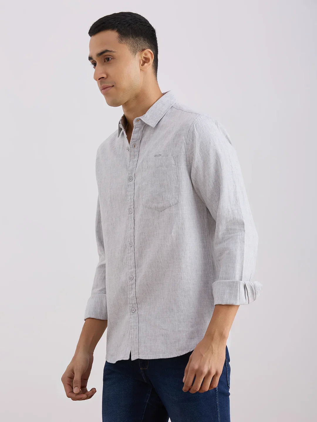 Valen  Men's Casual Shirt With Spread Collar Cotton Long Sleeves Checked Shirt