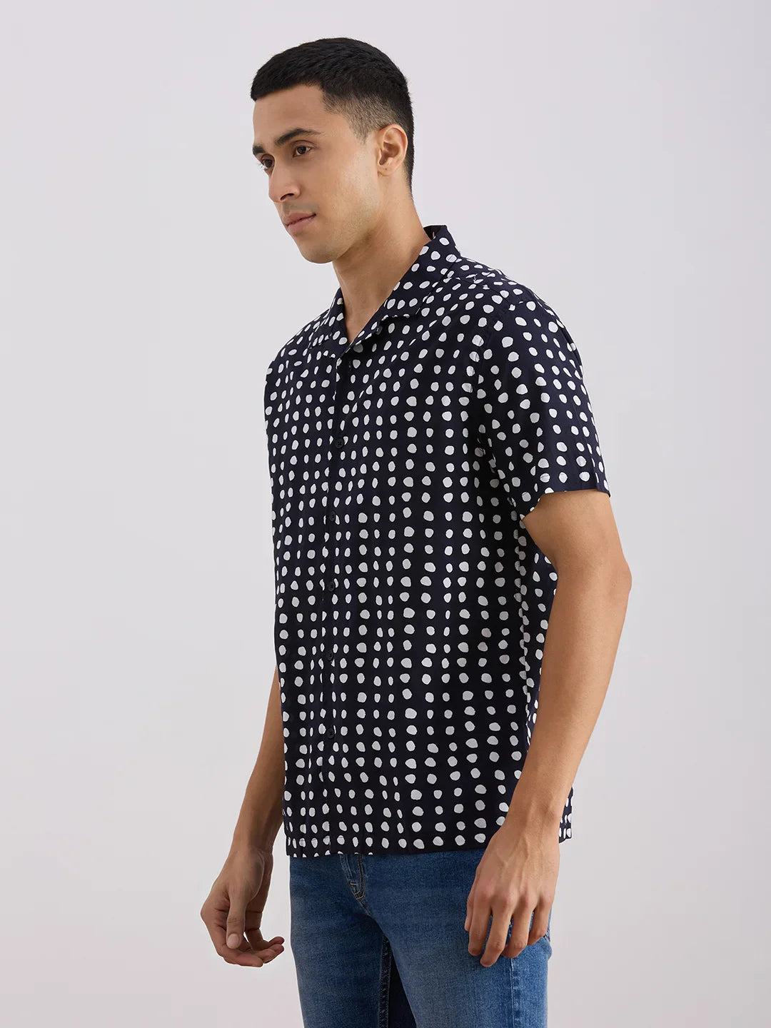 Valen Club Men's Casual Shirt With Cuban Collar Cotton Short Sleeves Printed Shirt