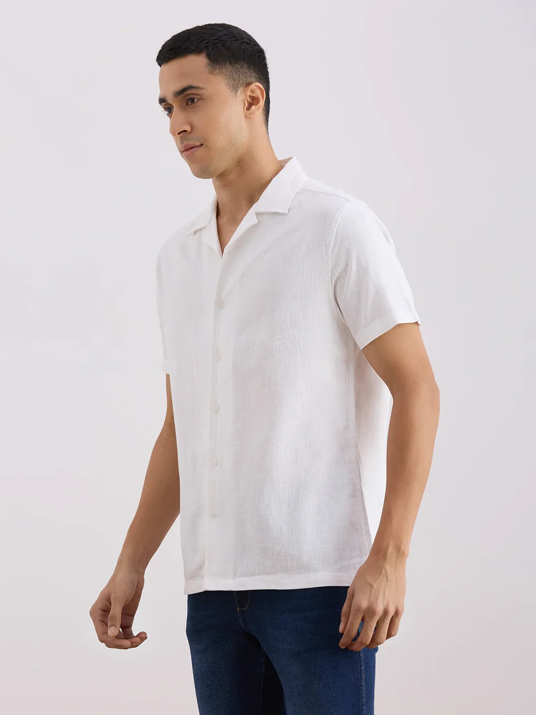 Valen Club Men's Casual Shirt With Cuban Collar Cotton Short Sleeves Solid Shirt