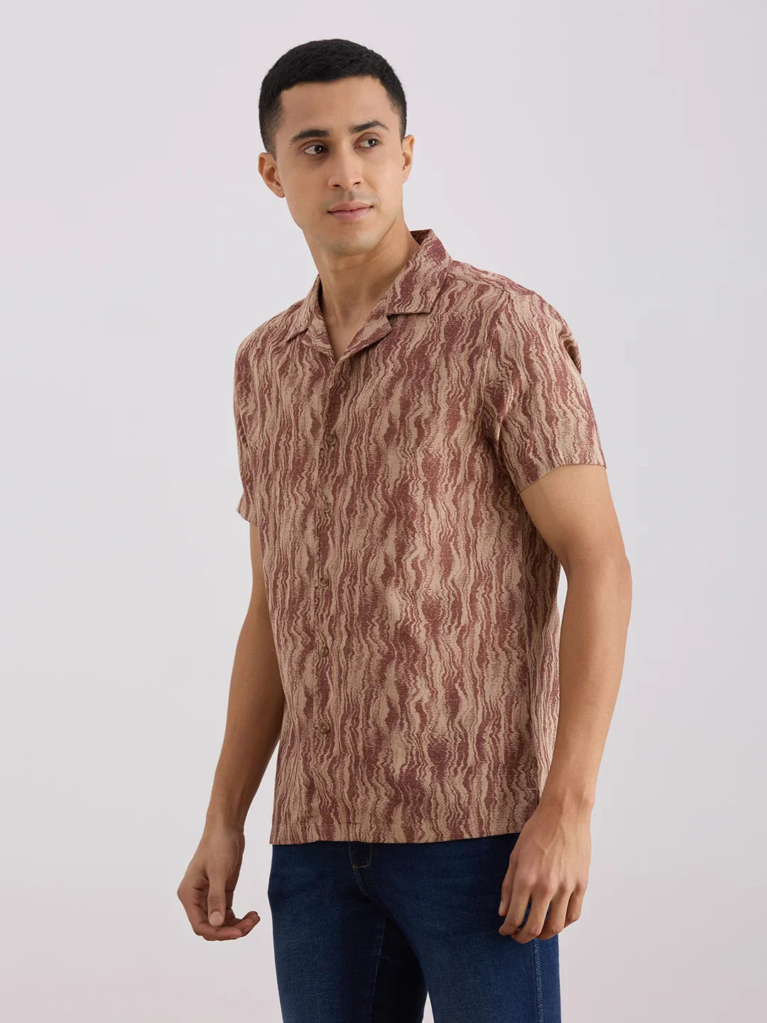 Valen Club Men's Casual Shirt With Cuban Collar Cotton Short Sleeves Printed Shirt
