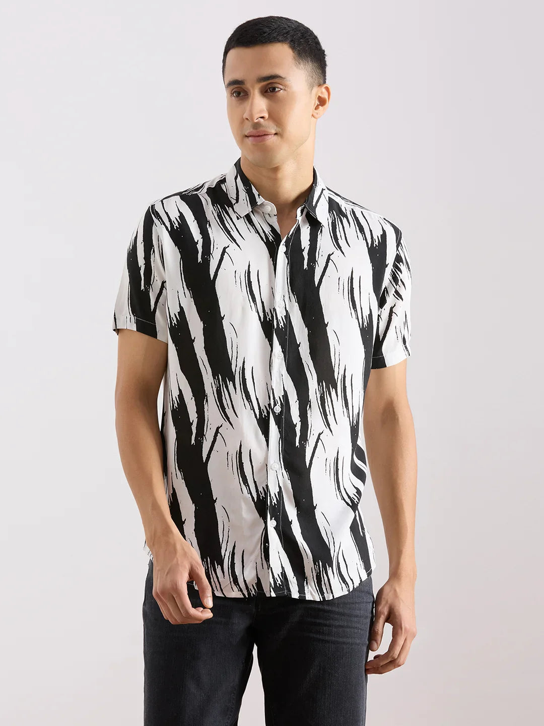 Valen Club Men's Casual Shirt With Spread Collar Viscose Rayon Short Sleeves Printed Shirt