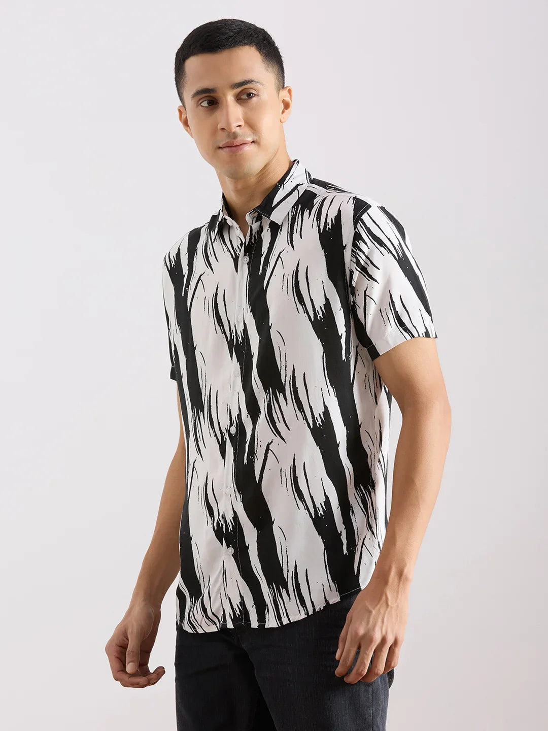 Valen Club Men's Casual Shirt With Spread Collar Viscose Rayon Short Sleeves Printed Shirt
