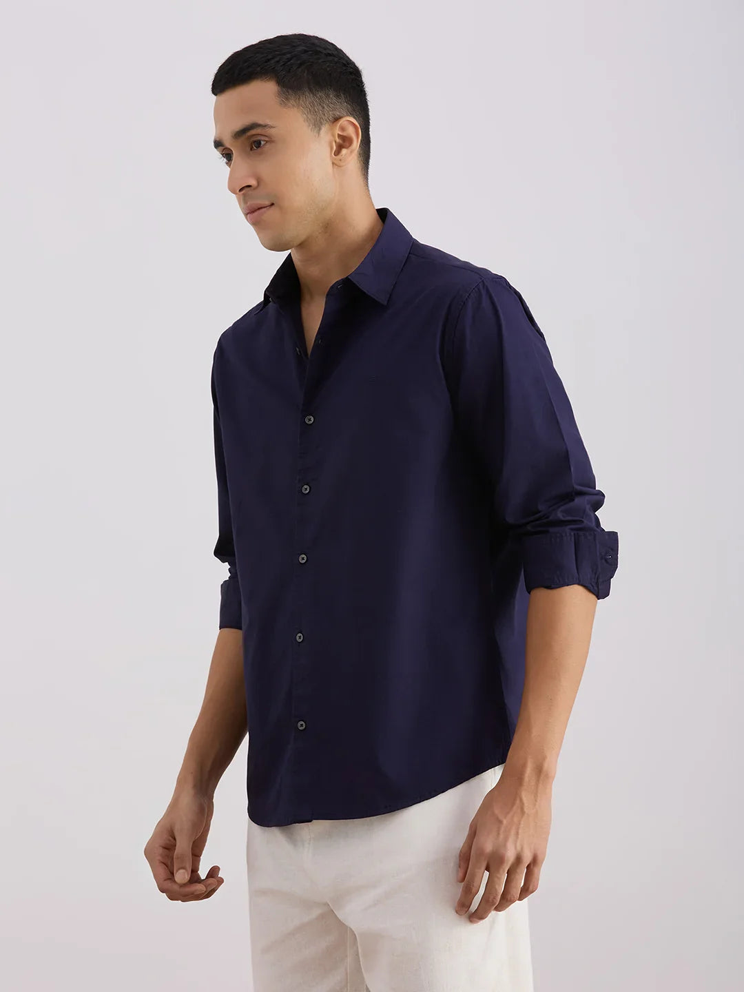 Valen Club Men's Casual Shirt With Spread Collar Cotton Long Sleeves Solid Shirt