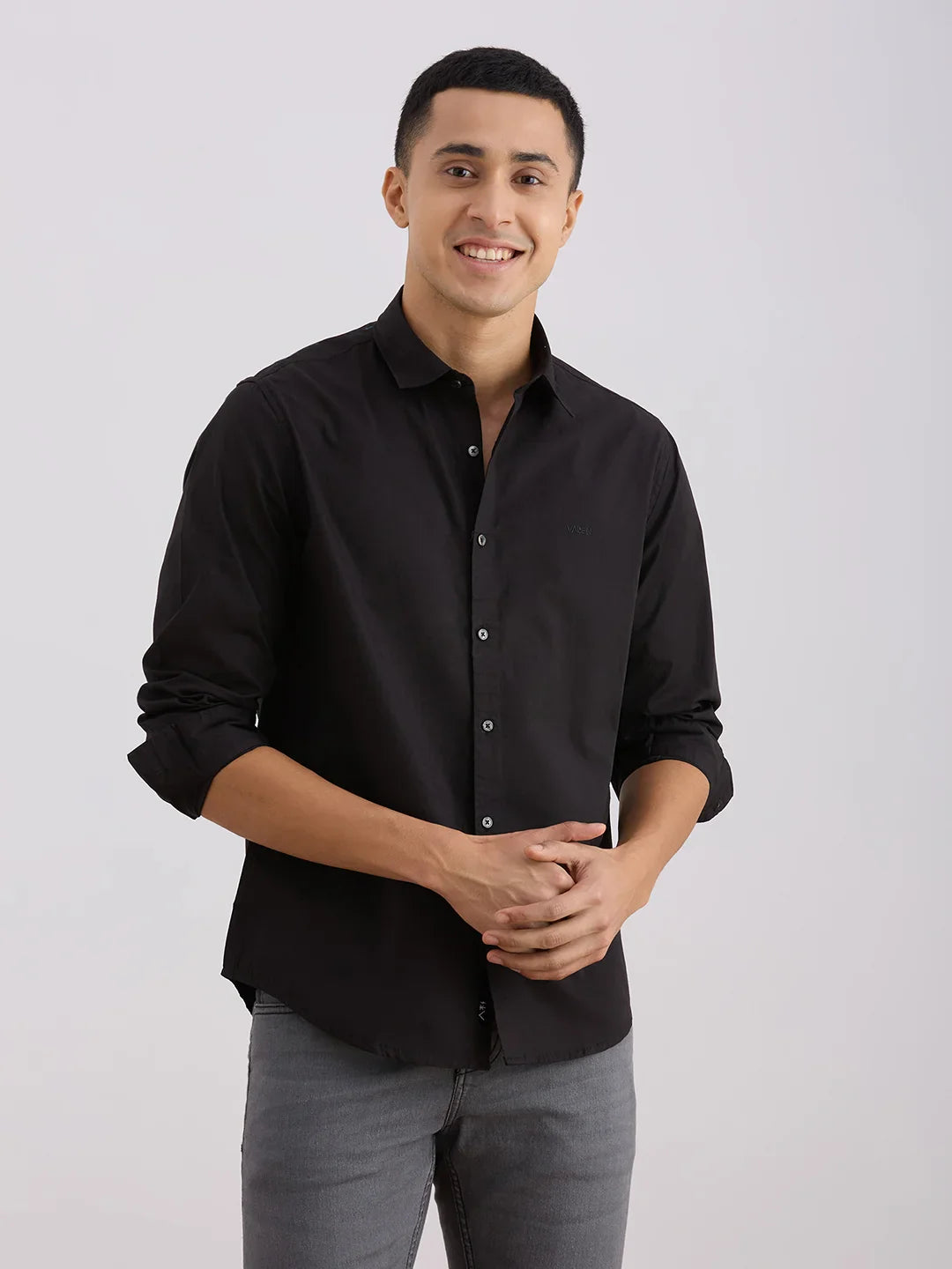 Valen  Men's Casual Shirt With Spread Collar Cotton Long Sleeves Solid Shirt