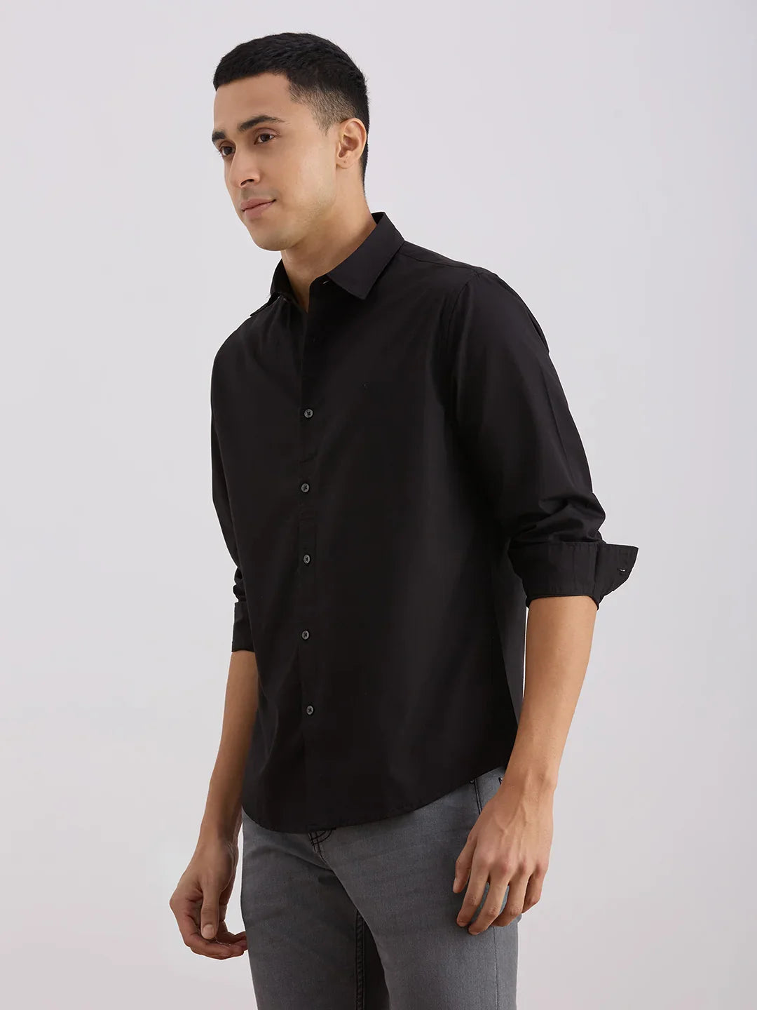 Valen  Men's Casual Shirt With Spread Collar Cotton Long Sleeves Solid Shirt