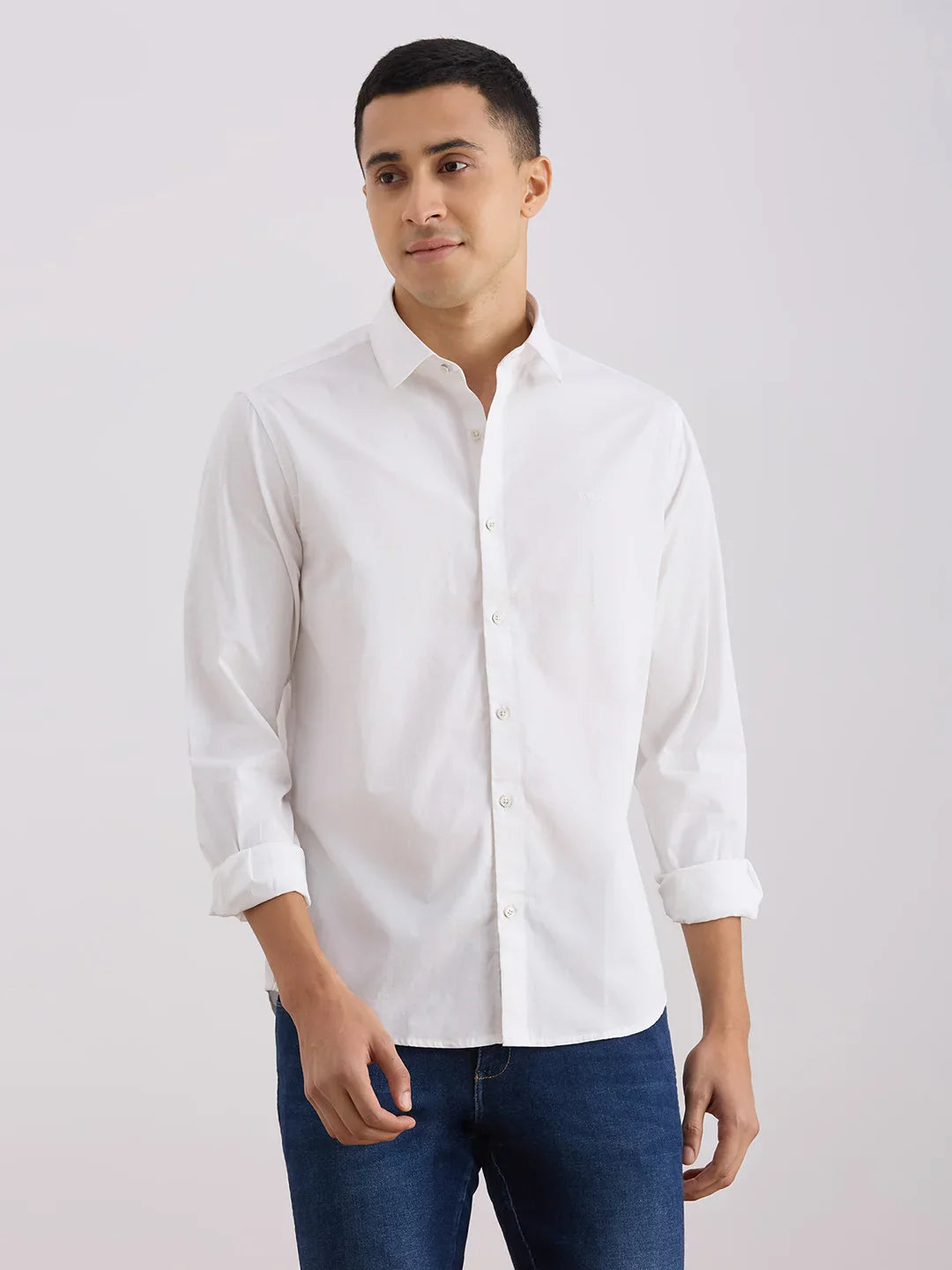 Valen  Men's Casual Shirt With Spread Collar Cotton Long Sleeves Solid Shirt