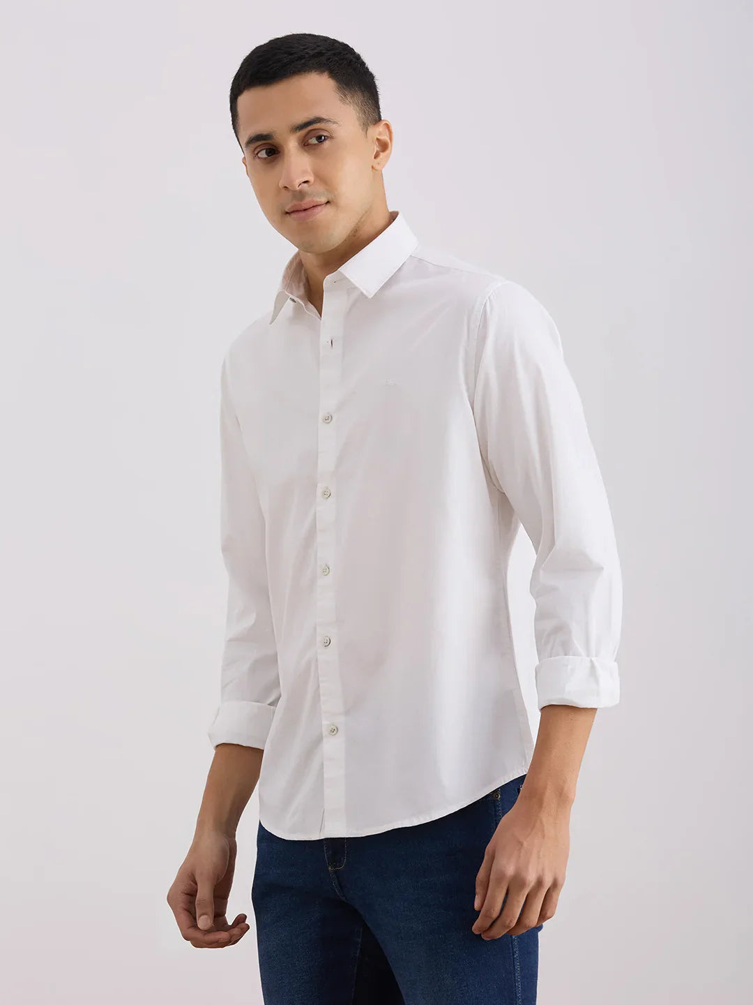 Valen  Men's Casual Shirt With Spread Collar Cotton Long Sleeves Solid Shirt