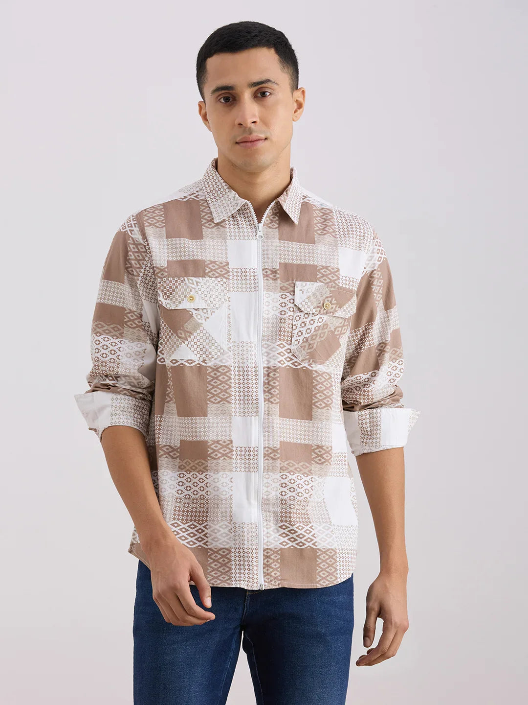 Valen Club Men's Casual Shirt With Spread Collar Cotton Long Sleeves Printed Shirt