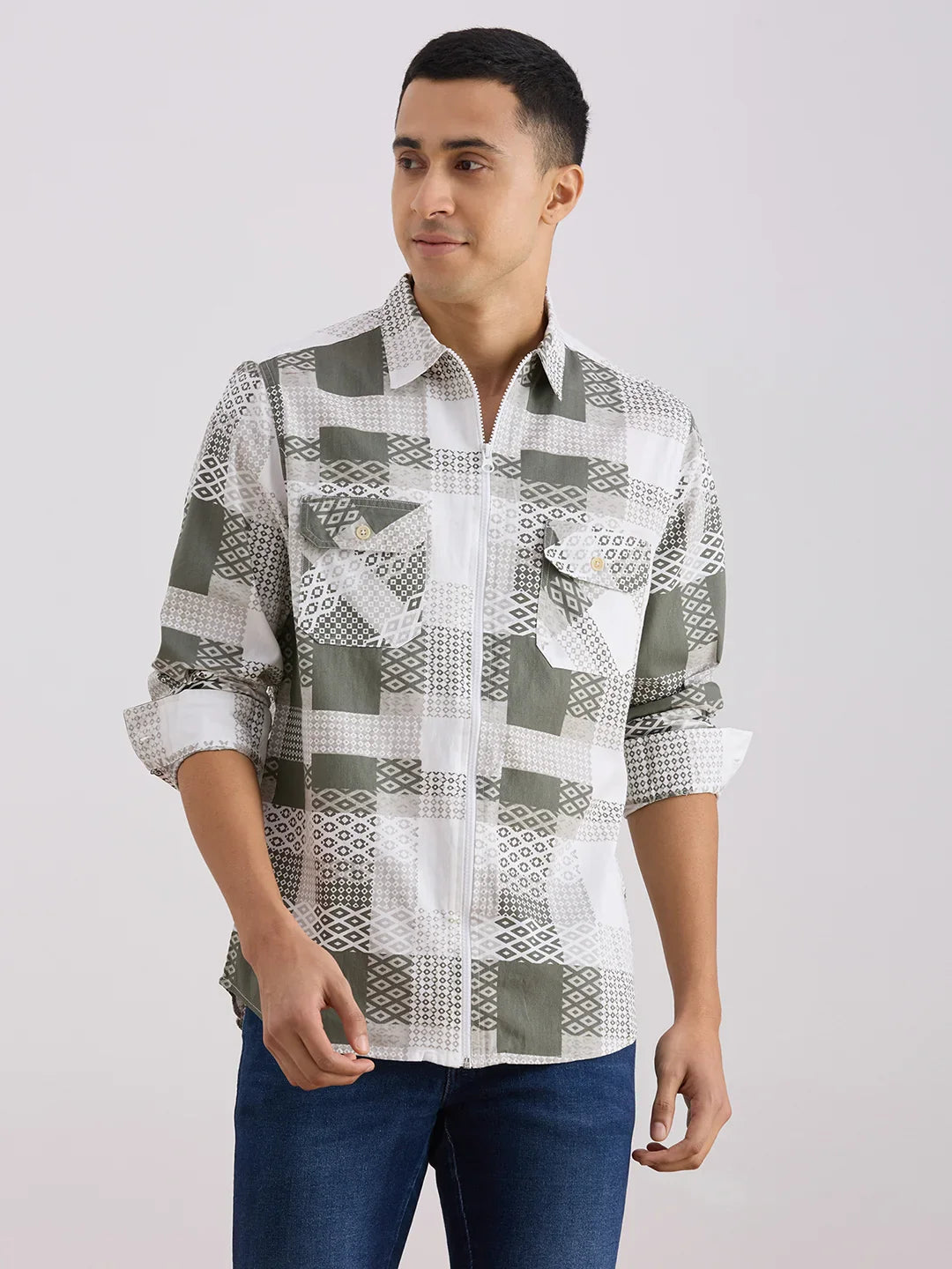 Valen  Men's Casual Shirt With Spread Collar Cotton Long Sleeves Checked Shirt